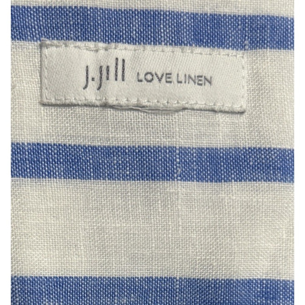 J. Jill Love Linen Long Sleeve Striped Button Front Top Blue‎ White Size L Beach - Picture 10 of 11
